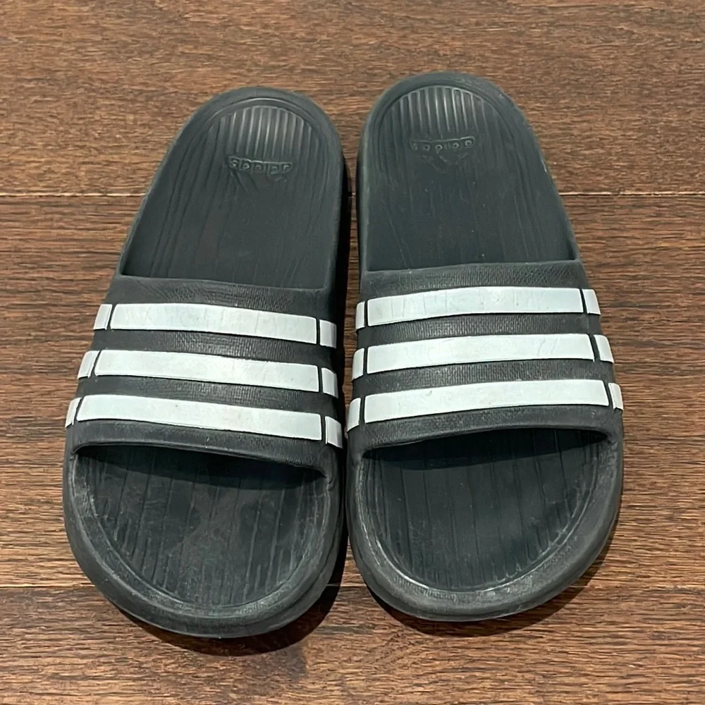 Adidas Black and White Slides Size 5